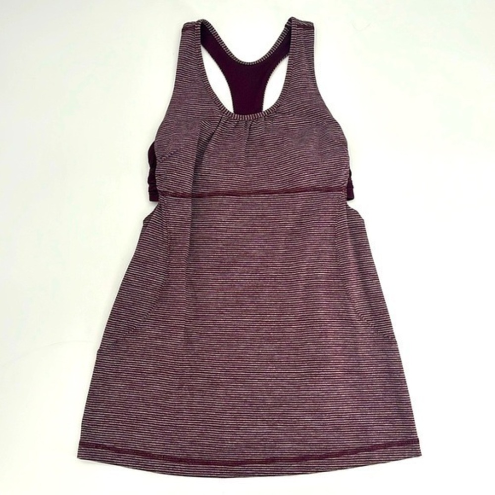 UEC Lululemon tank top size 6 shelf bra maroon and gray stripes